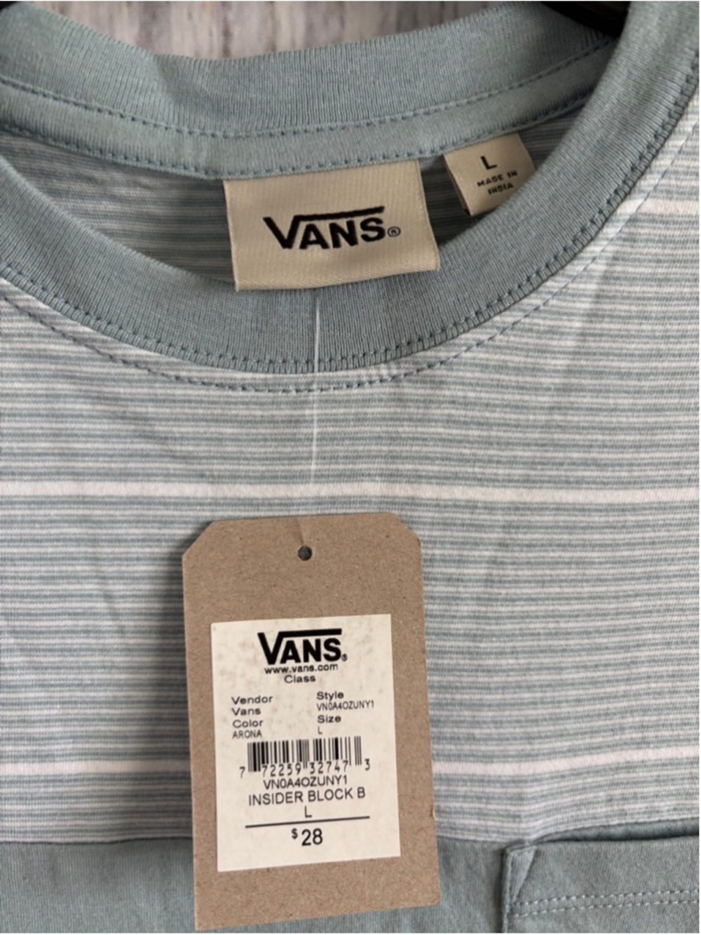 Boy's Vans Light Blue & White Striped Short Sleeve Tee L - Picture 2 of 7
